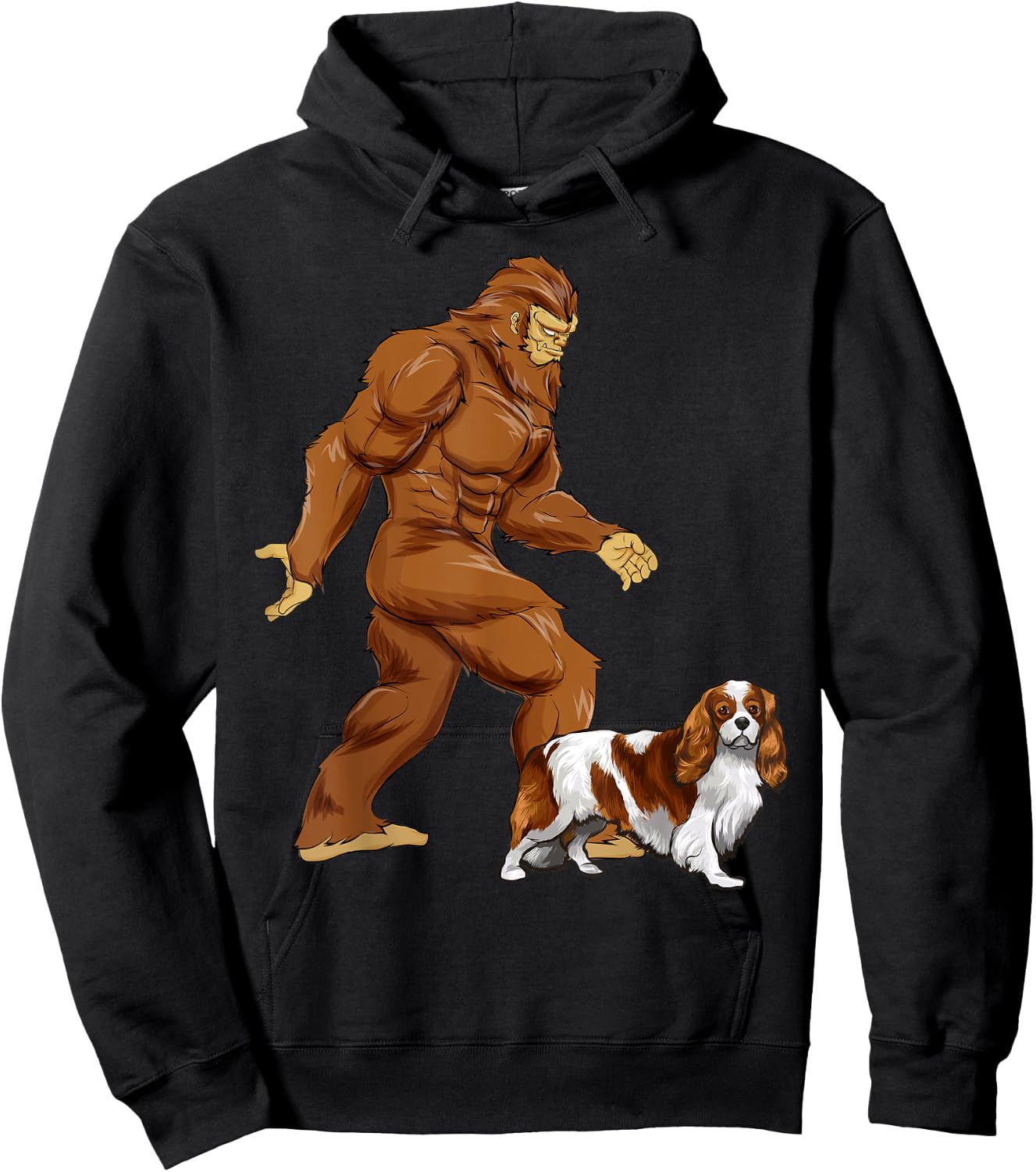 Fun Bigfoot Walking Cavalier King Charles Spaniel Sasquatch Hoodie - Hoodie | Black