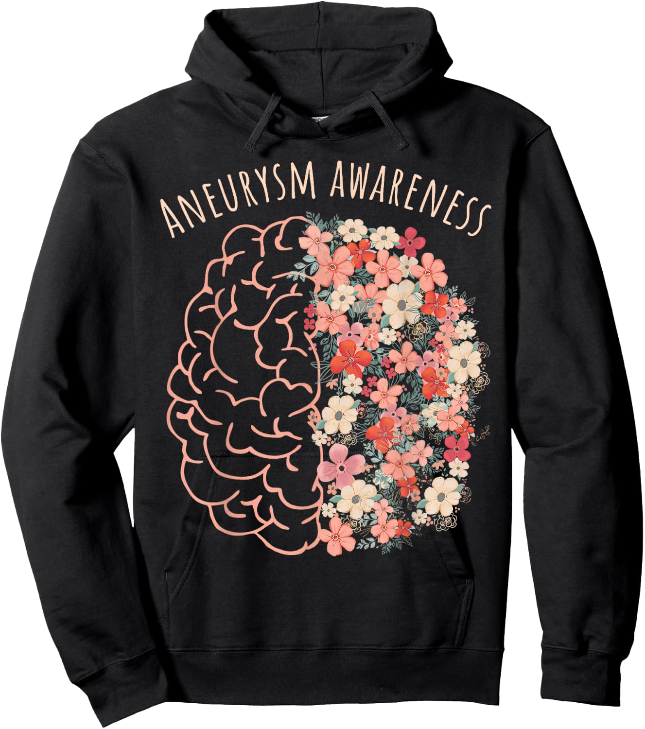 Aneurysm Awareness Brain Floral Aneurysm Warrior Hoodie - Hoodie | Black