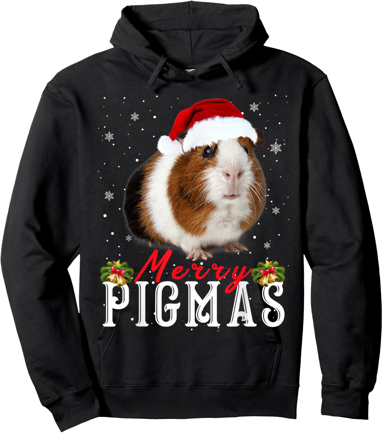 Merry Pigmas Face Mask Funny Guinea Pig Christmas Santa Xmas Hoodie - Hoodie | Black