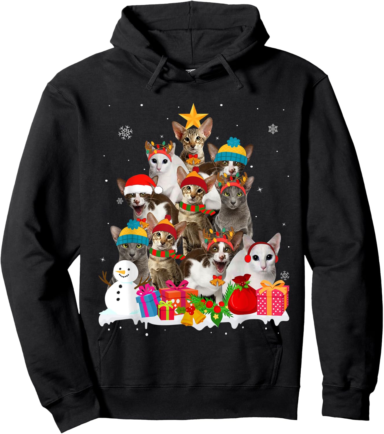 Funny Oriental Shorthair Christmas Tree Pet Cat Lover Gift Men Women Kids Hoodie - Hoodie | Black