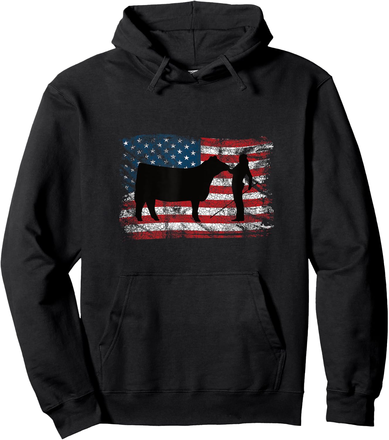 Showgirl Cattle American Patriotic USA Flag Fun Cattle Show Hoodie - Hoodie | Black