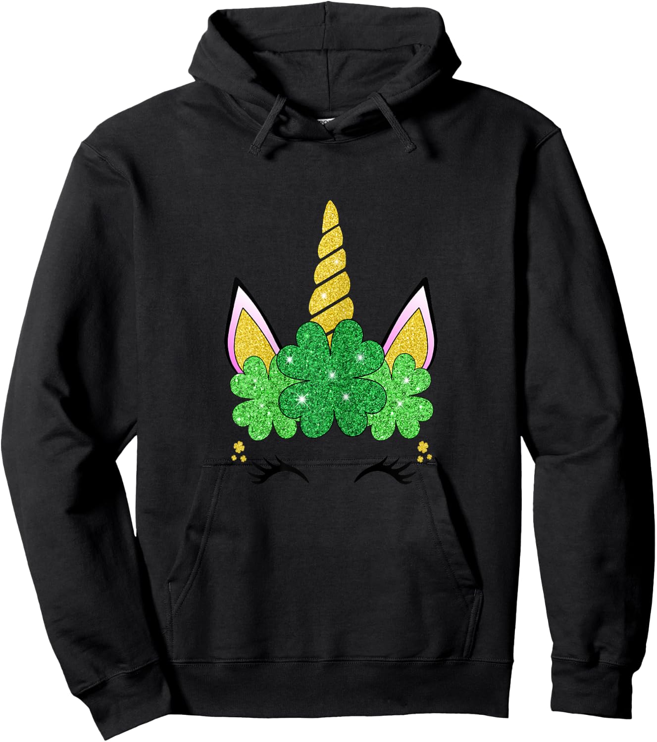 Cute Unicorn St Patrick's Day Girls Green Shamrocks Irish Hoodie - Hoodie | Black