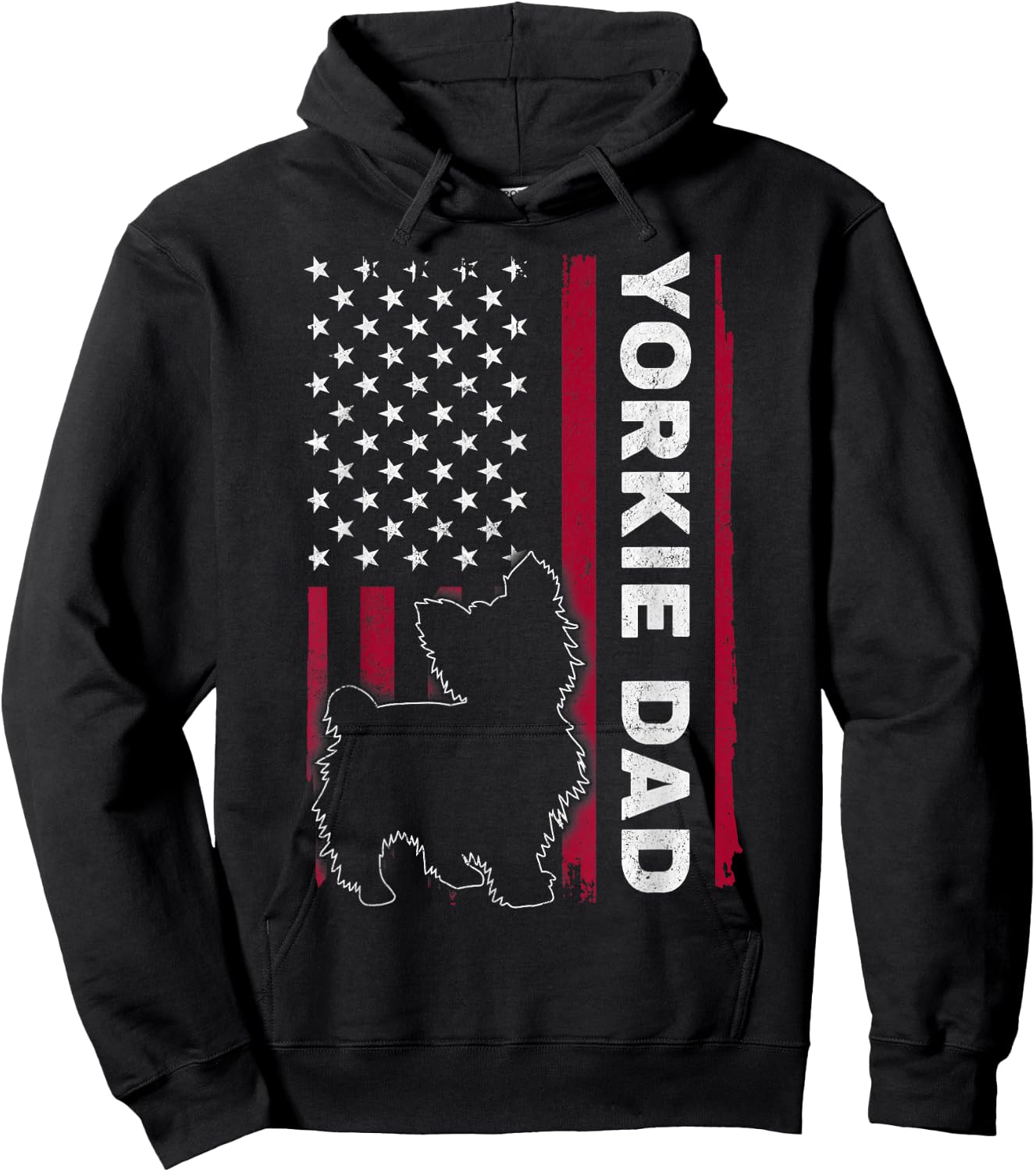 Yorkie Dog Vintage US American Flag Yorkie Dad Fathers Day Hoodie - Hoodie | Black