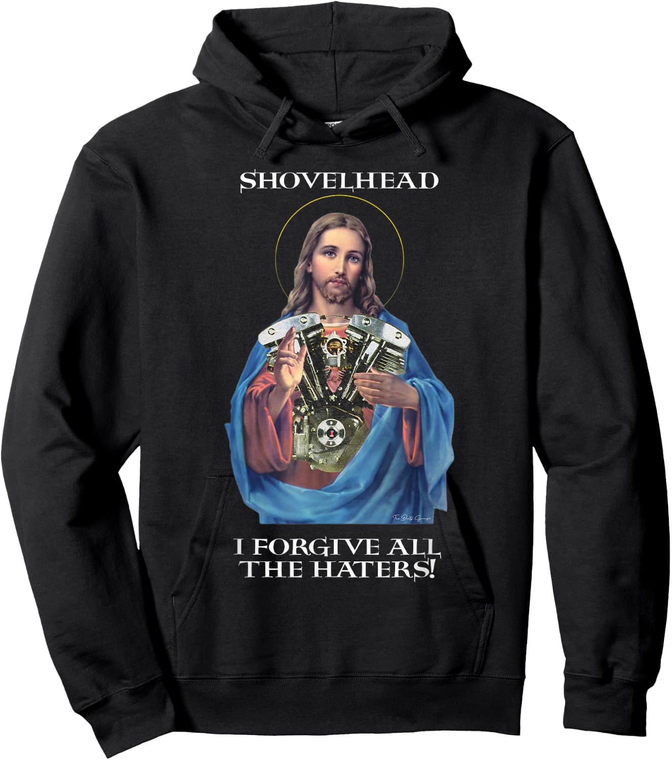 Retro Jesus Shovelhead I Forgive all the haters Biker Gear Hoodie - Hoodie | Black