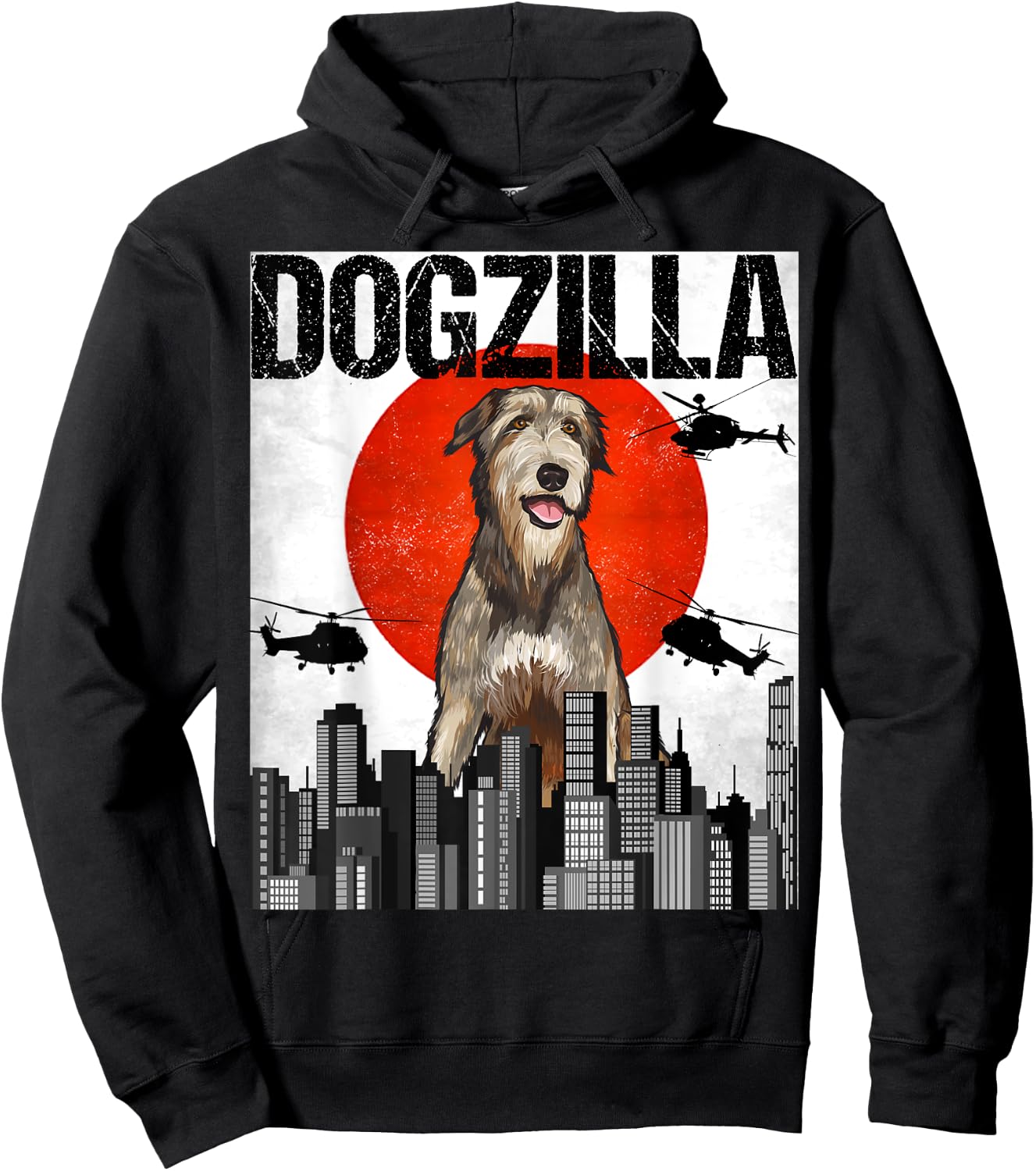 Funny Vintage Japanese Dogzilla Irish Wolfhound Hoodie - Hoodie | Black