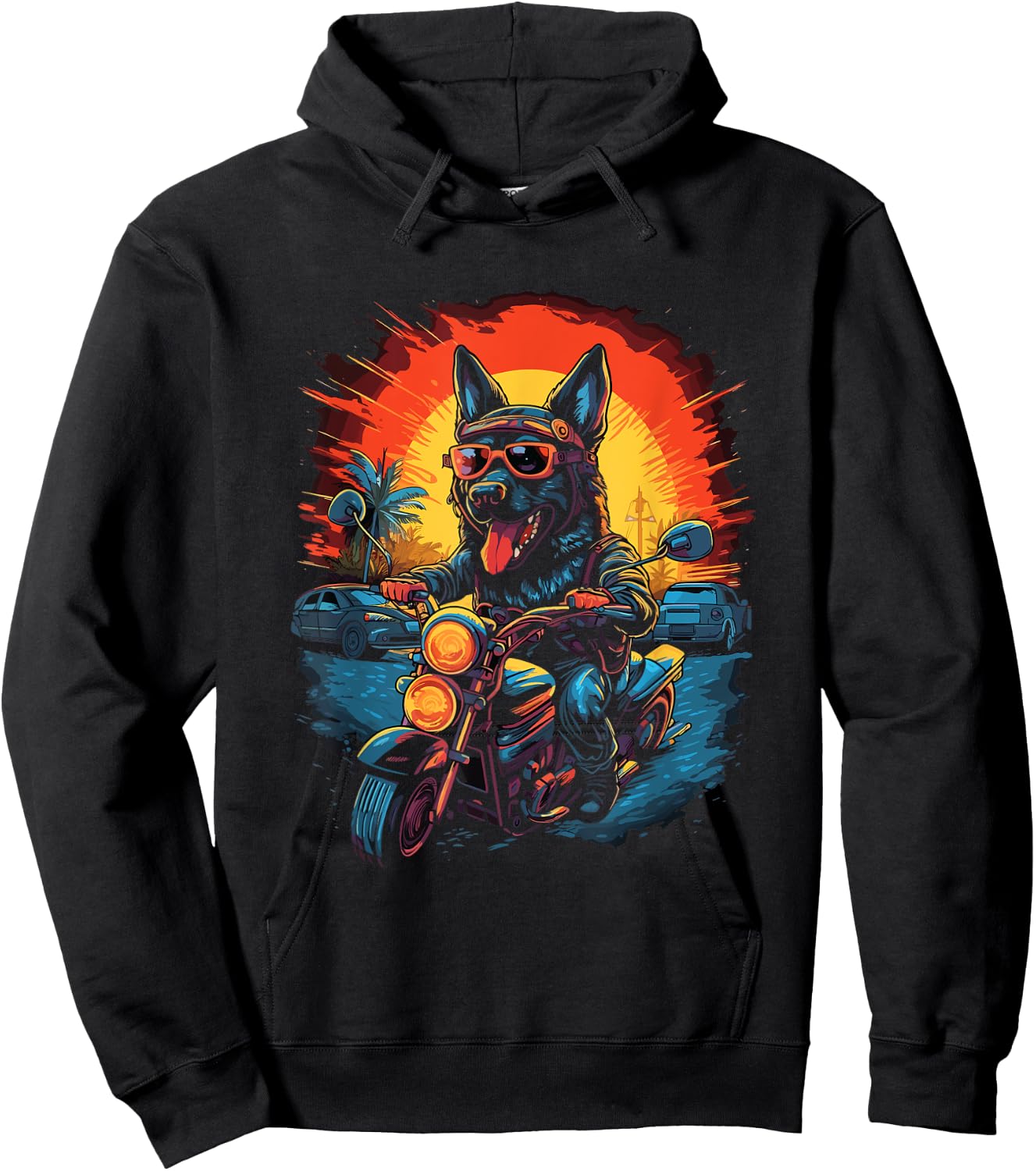 A German Shepherd dog riding a motorcycle Hoodie - Hoodie | Black