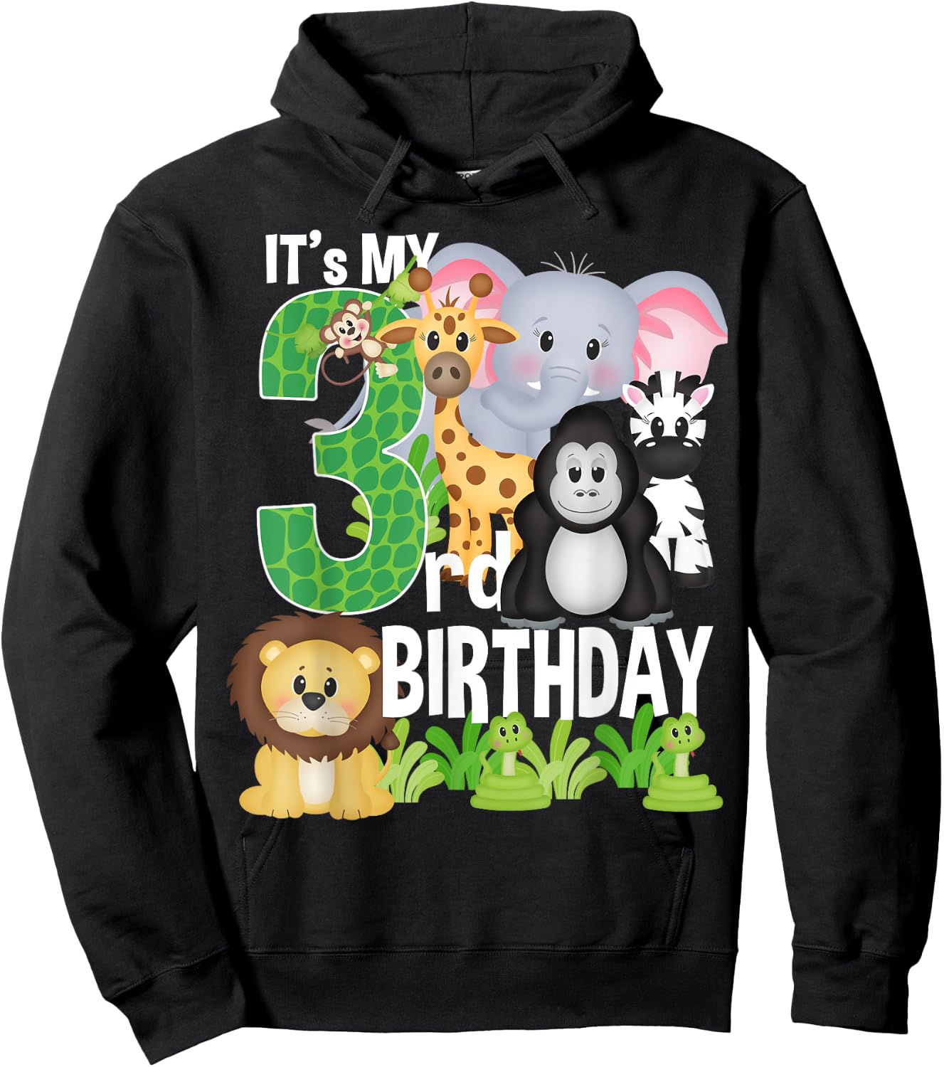 It's My 3rd Birthday Party Jungle Safari Zoo Theme Bday Hoodie - Hoodie | Black