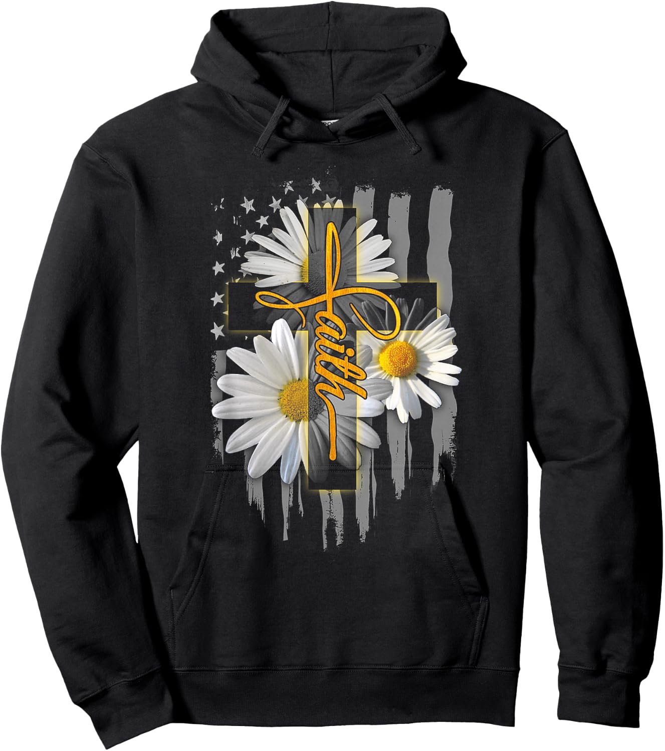 Faith Cross Casual Cross Daisy US Flag Floral Hoodie - Hoodie | Black