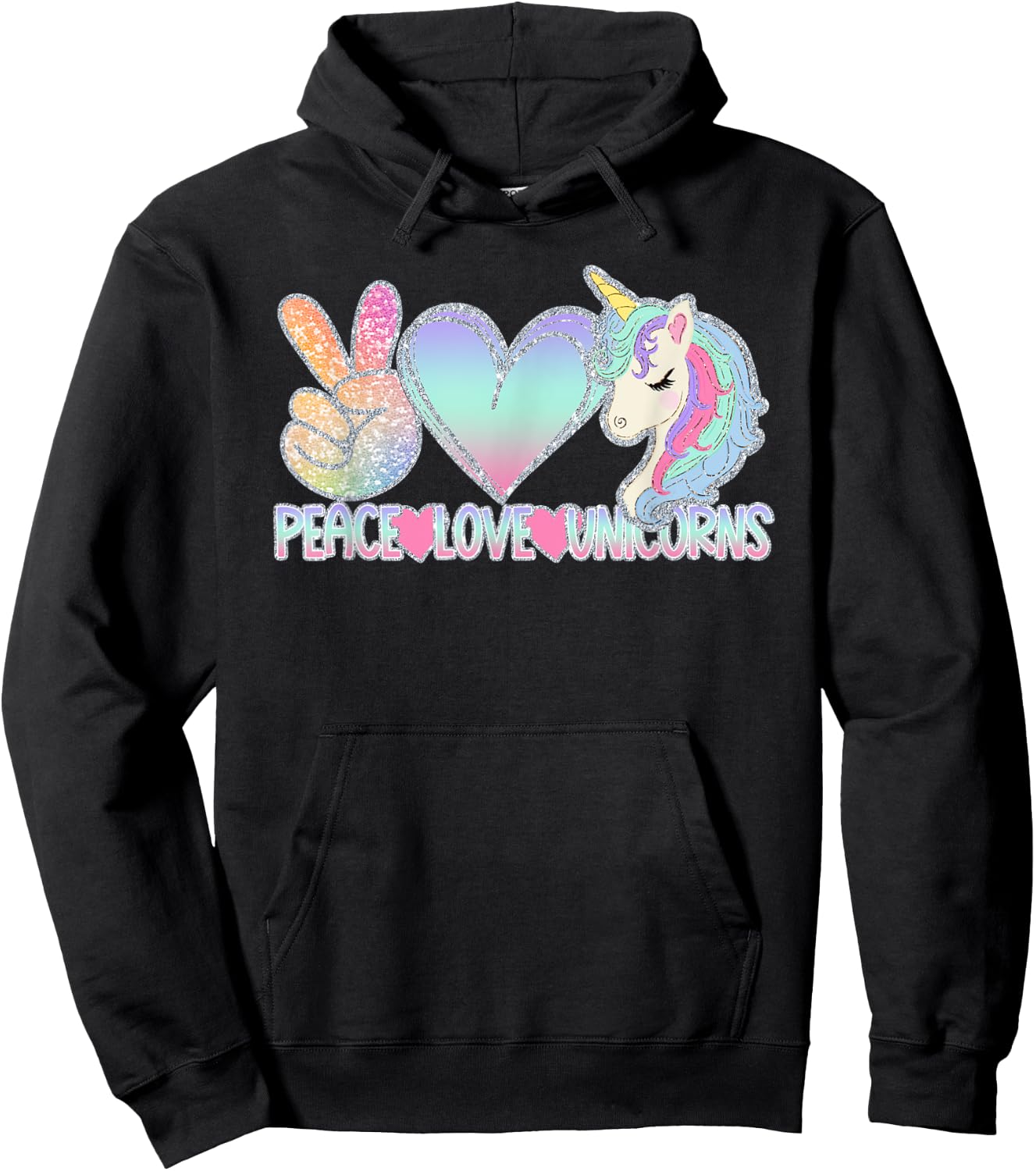 Peace Love Unicorns - Funny Magic Horse Lover Gift Hoodie - Hoodie | Black