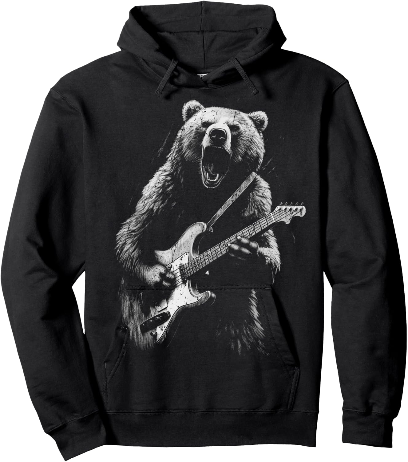 Rock Bear Playing Guitar - Funny Guitar Bear Music Hoodie - Hoodie | Black