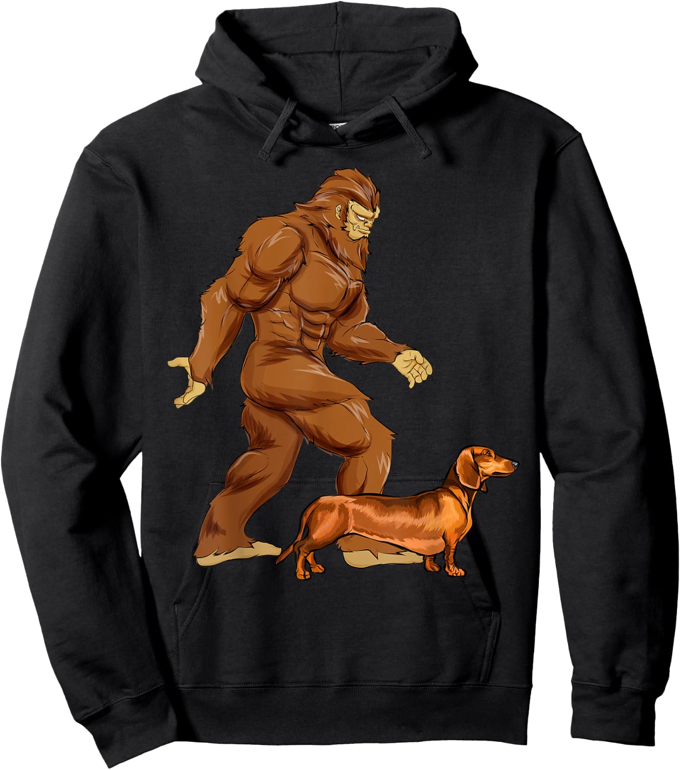 Funny Bigfoot Walking Brown Dachshund Sasquatch Dog Men Women Girls Kids Hoodie - Hoodie | Black