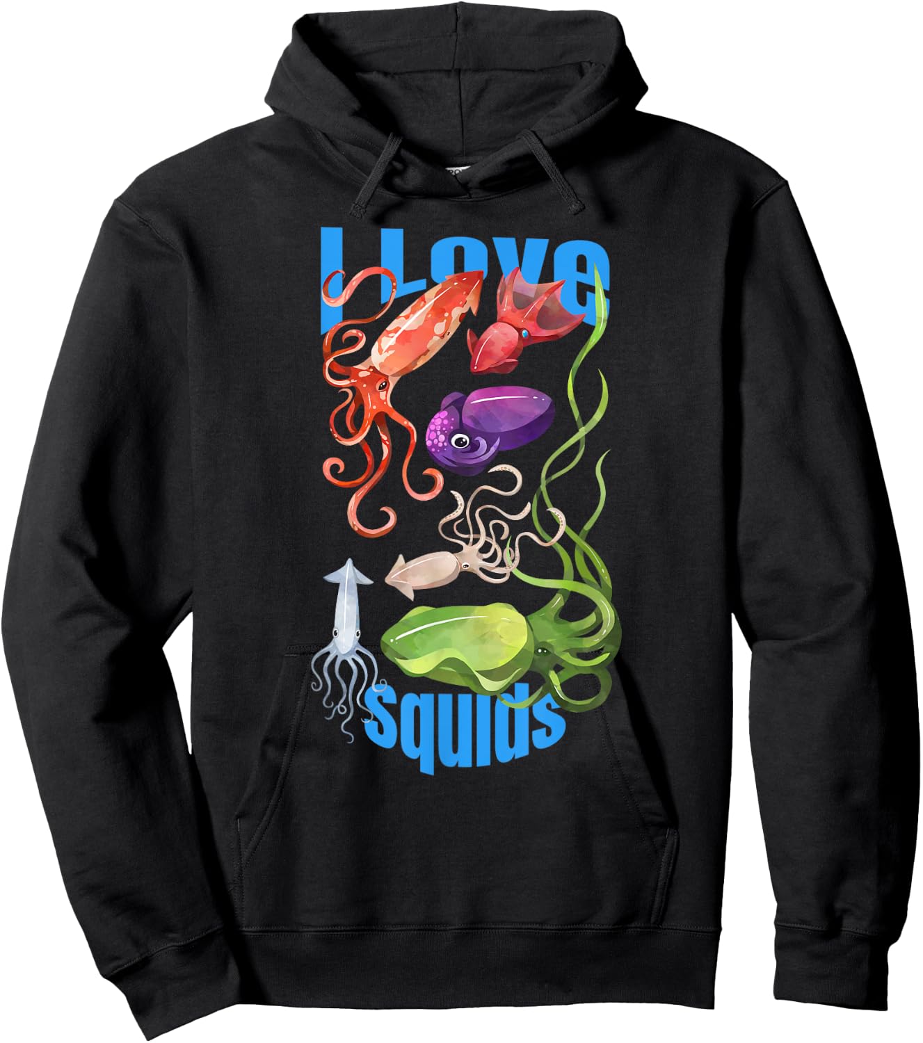 I Love Squids octopus cephalopod ocean summer kawaii cute Men Women Girls Kids Hoodie - Hoodie | Black