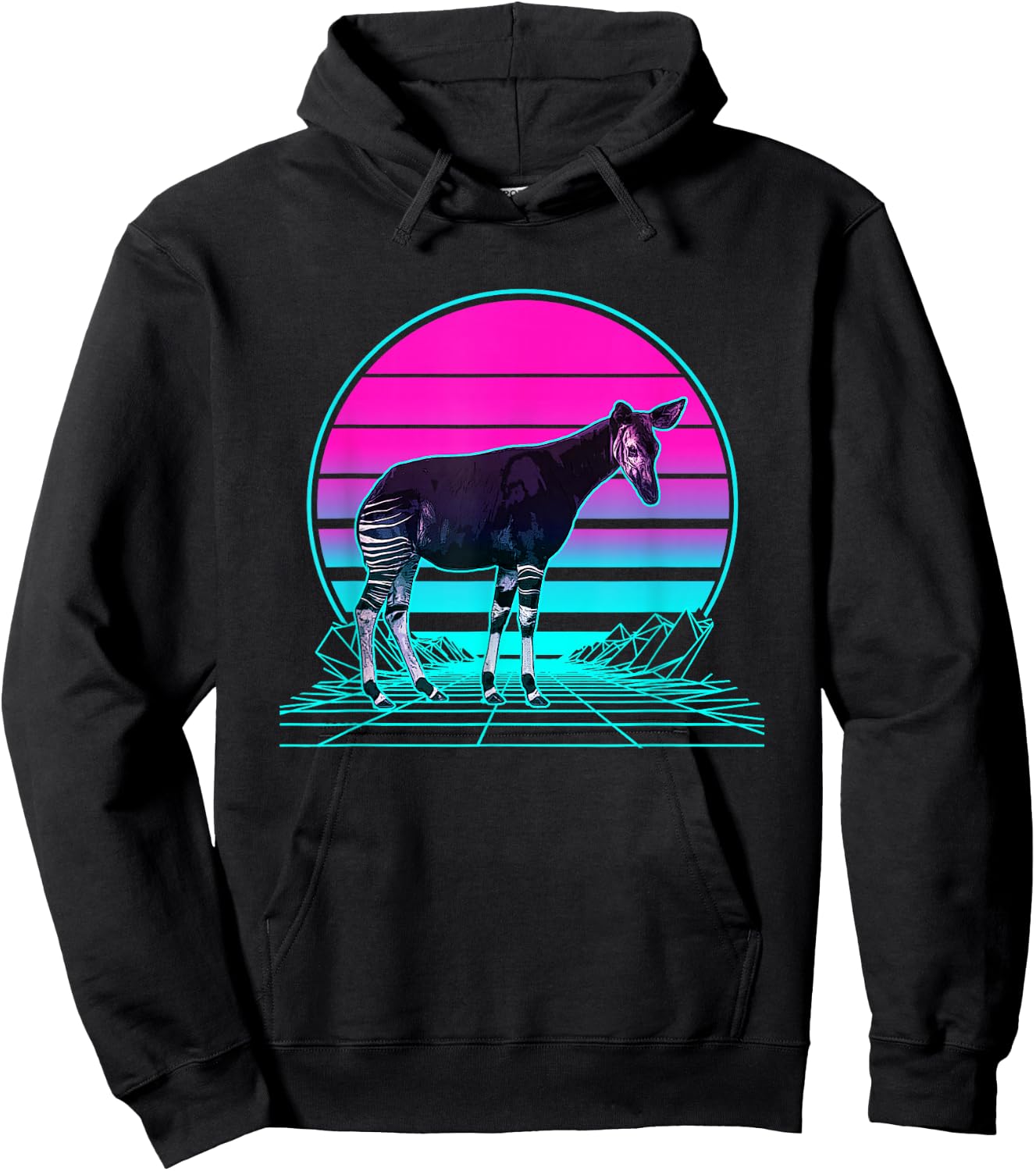 Vintage Retro Sunset Okapi Hoodie - Hoodie | Black