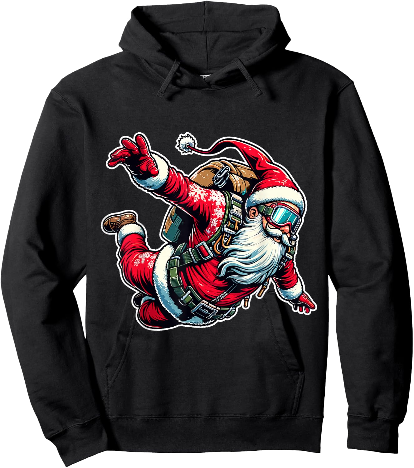 Skydiving Parachuting Funny Christmas Santa Free Flying Fall Hoodie - Hoodie | Black