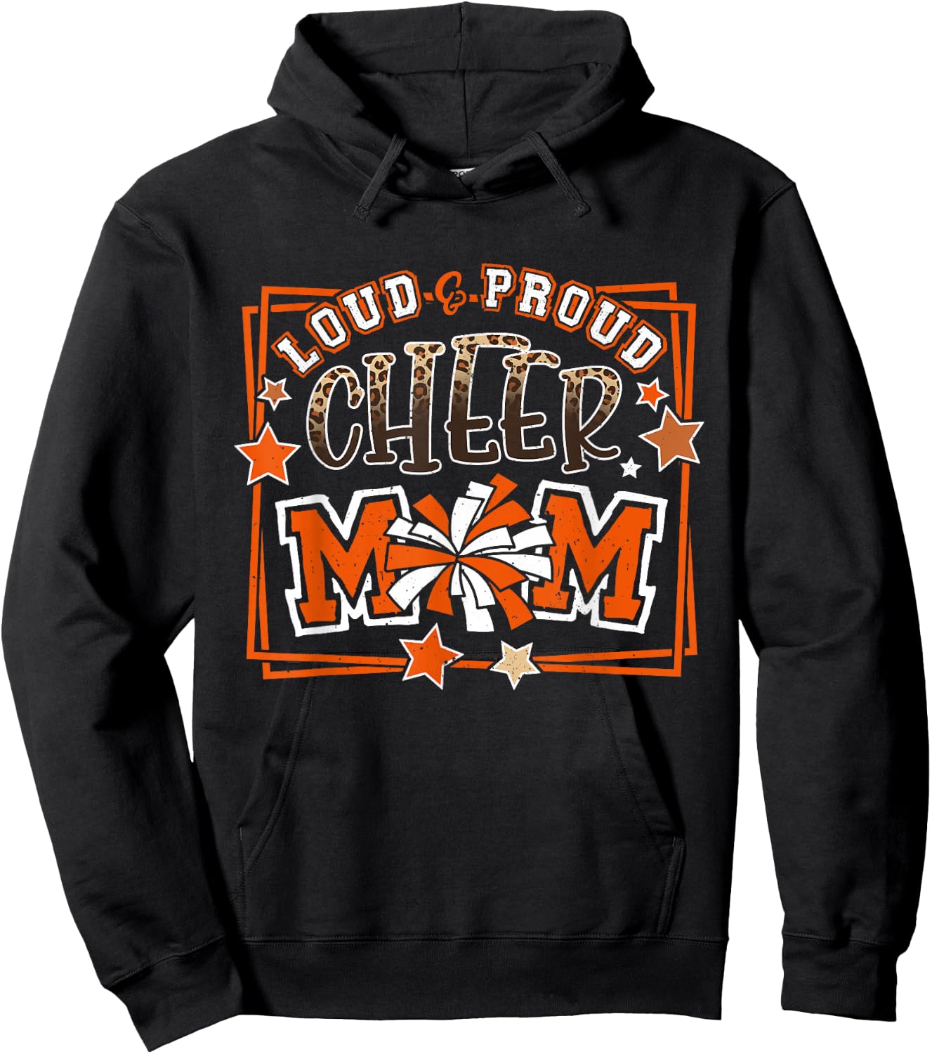 Loud & Proud Cheer Mom Orange Team Leopard Funny Cheer Crew Hoodie - Hoodie | Black