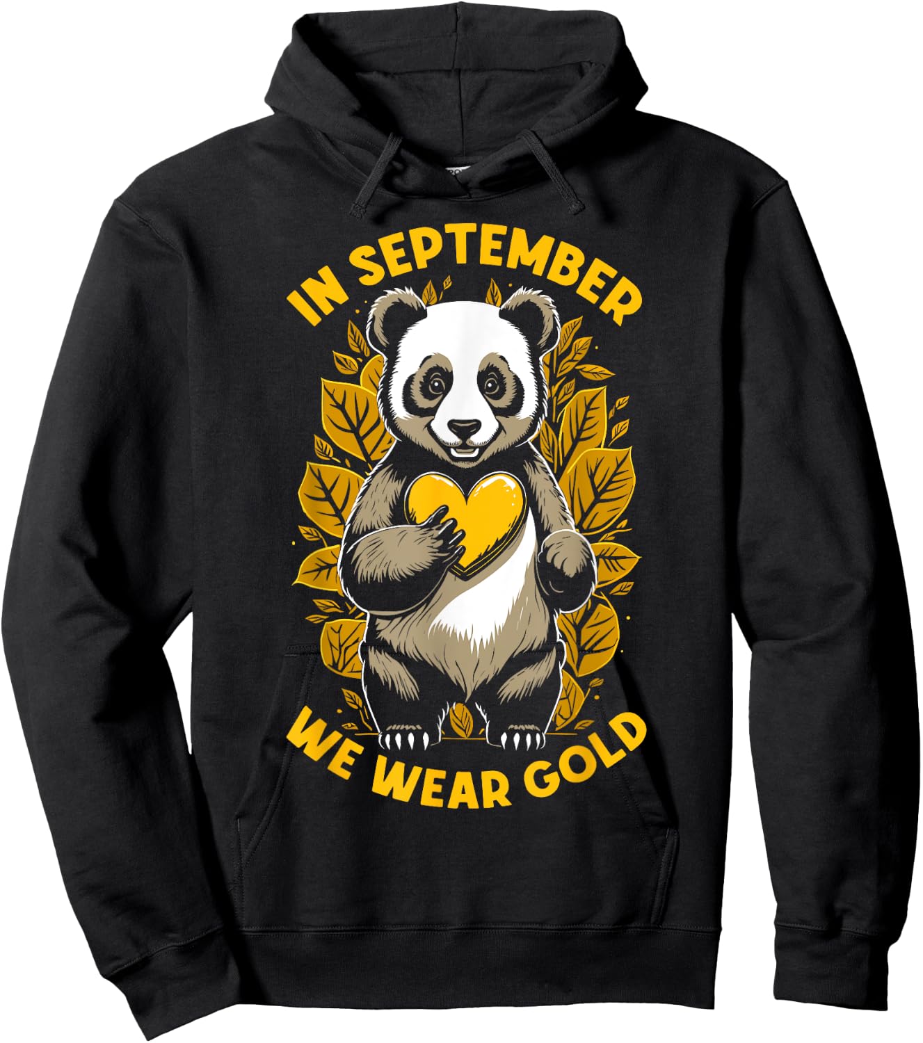 In September We Wear Gold Childhood Cancer Awareness Panda Hoodie - Hoodie | Black