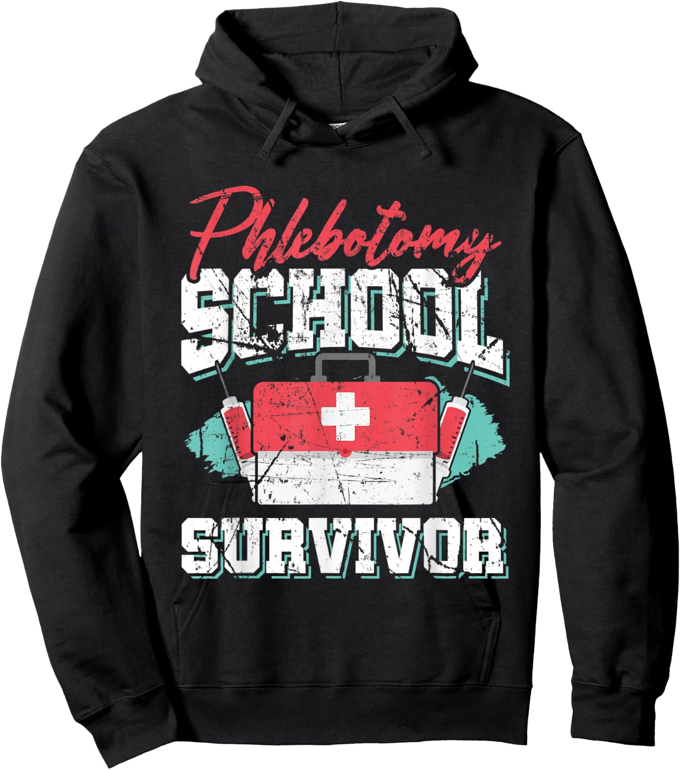 Vintage Phlebotomy School Survivor Quote - Graduation Gift Hoodie - Hoodie | Black