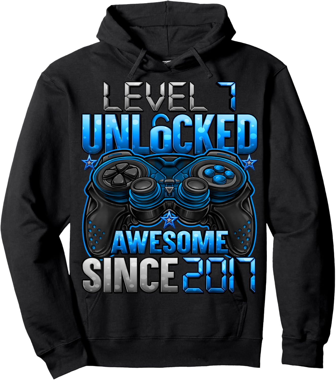 Level 7 Unlocked Awesome Since 2017 7th Birthday Gaming Hoodie - Hoodie | Black