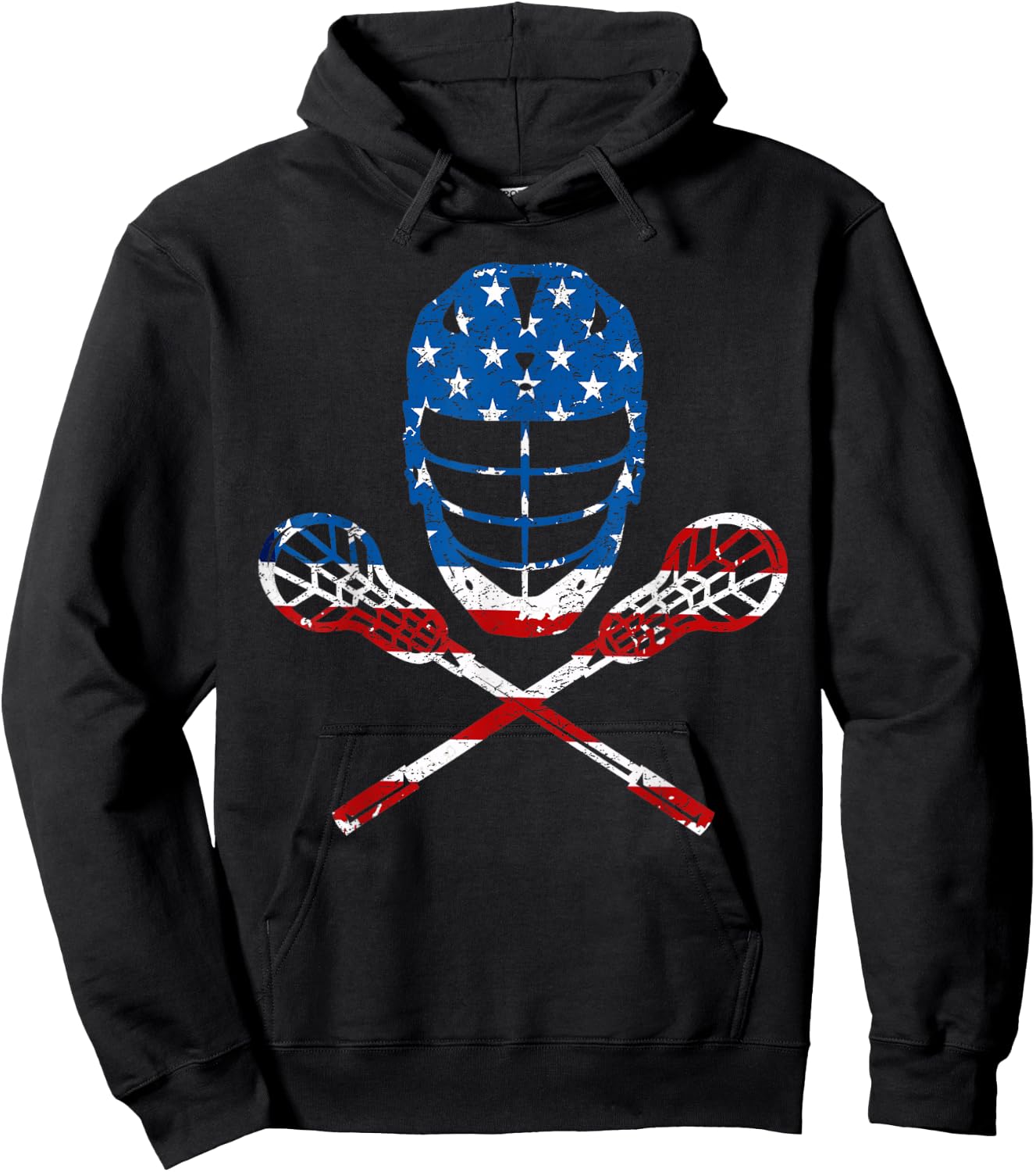 Lacrosse American Flag Lax Helmet Sticks 4th of July Gifts Hoodie - Hoodie | Black