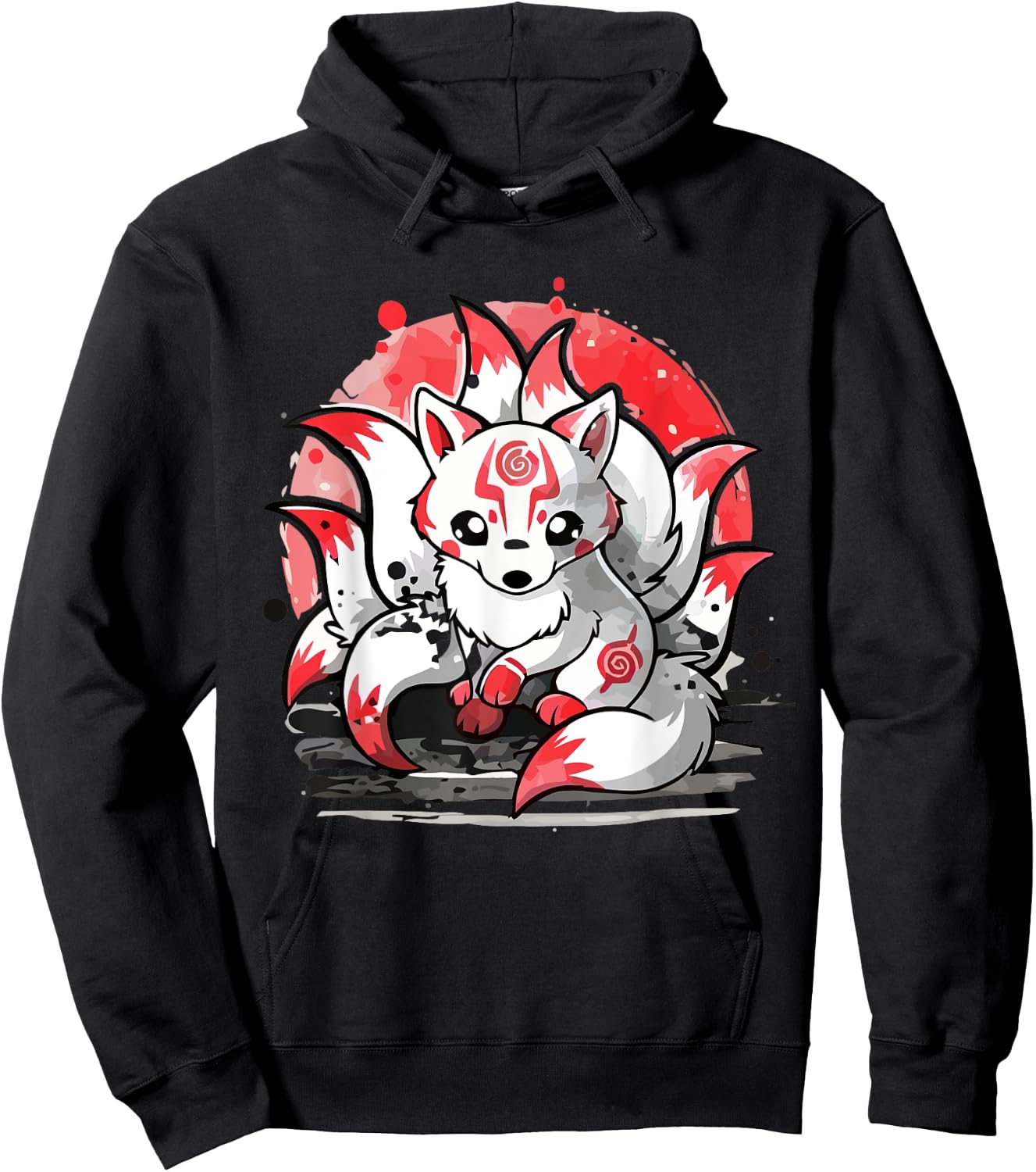 Laughing nine-tails Kitsune Japanese Fox Kids Teens Girls Hoodie - Hoodie | Black