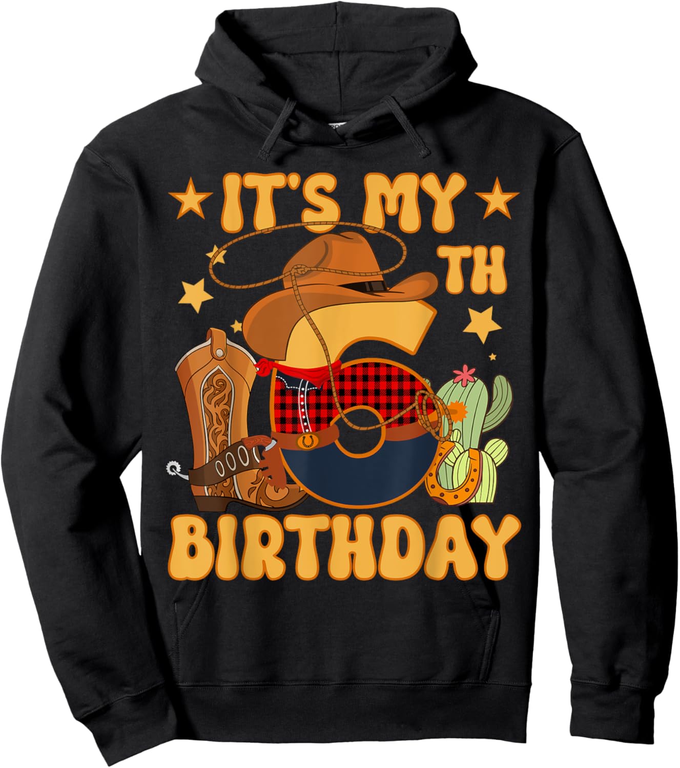 It's My 6th Birthday Cowboy Rodeo Horse 6 Year Old Bday Boy Hoodie - Hoodie | Black