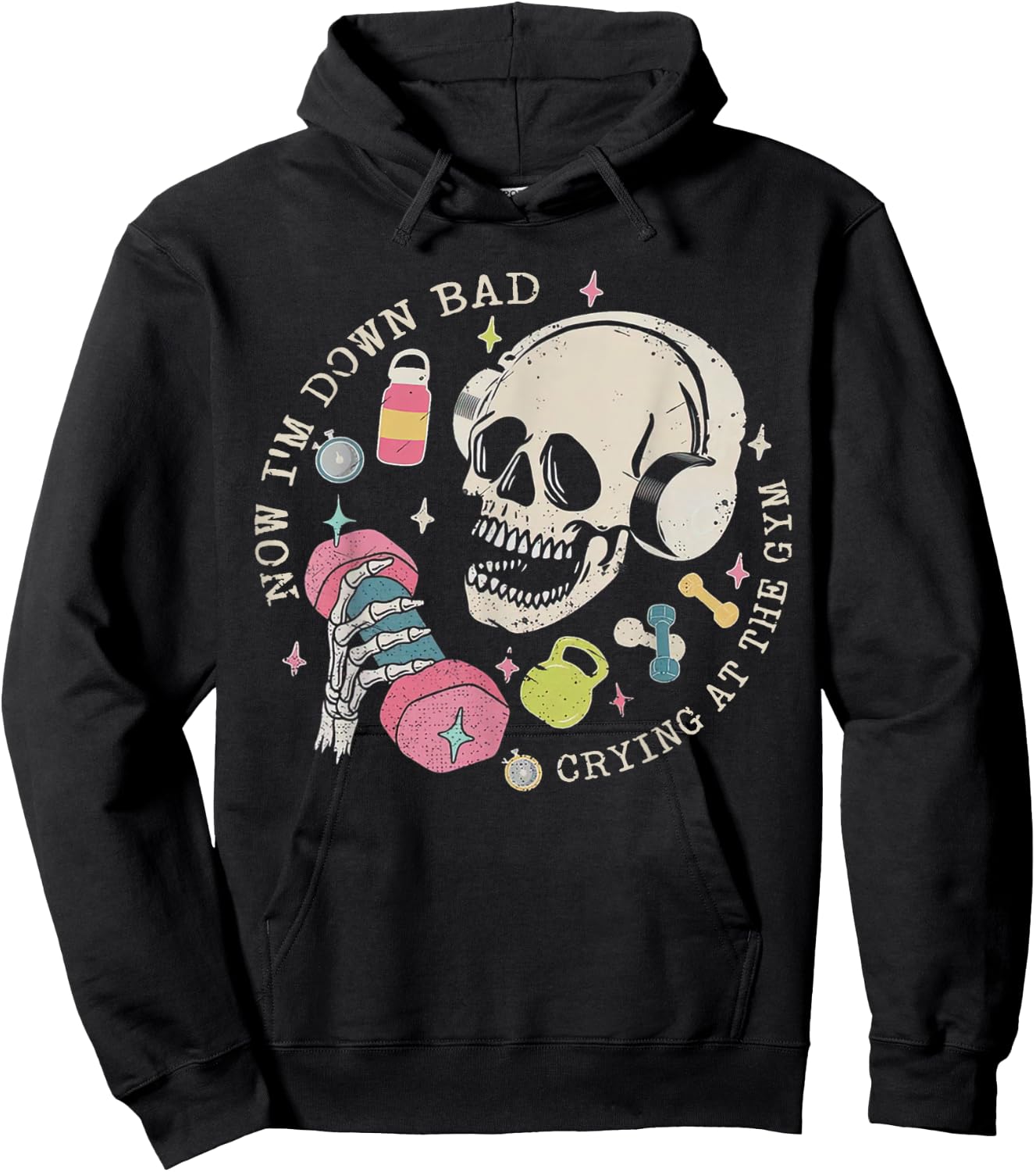 Now I'm Down Bad Crying At The Gym Skeleton Workout Gymer Hoodie - Hoodie | Black