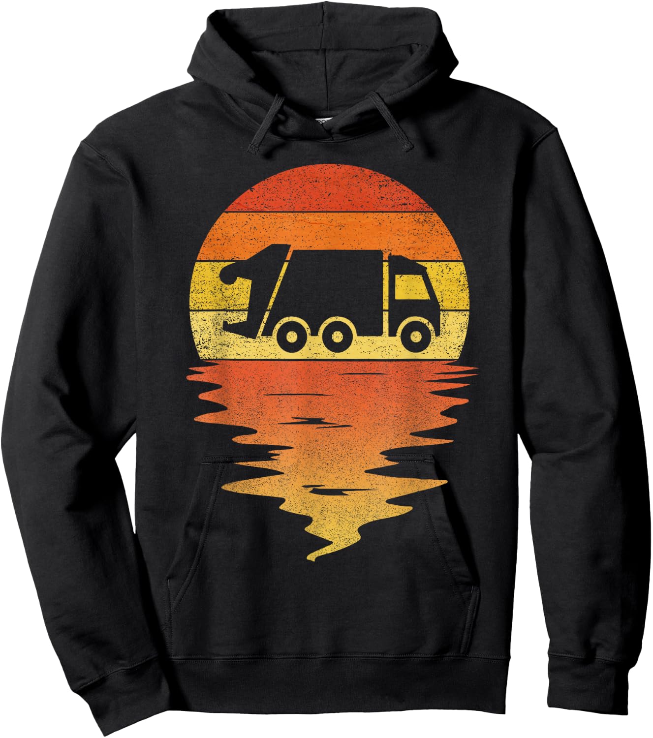 Garbage truck shirt retro sunset 70s vintage Garbage truck Hoodie - Hoodie | Black