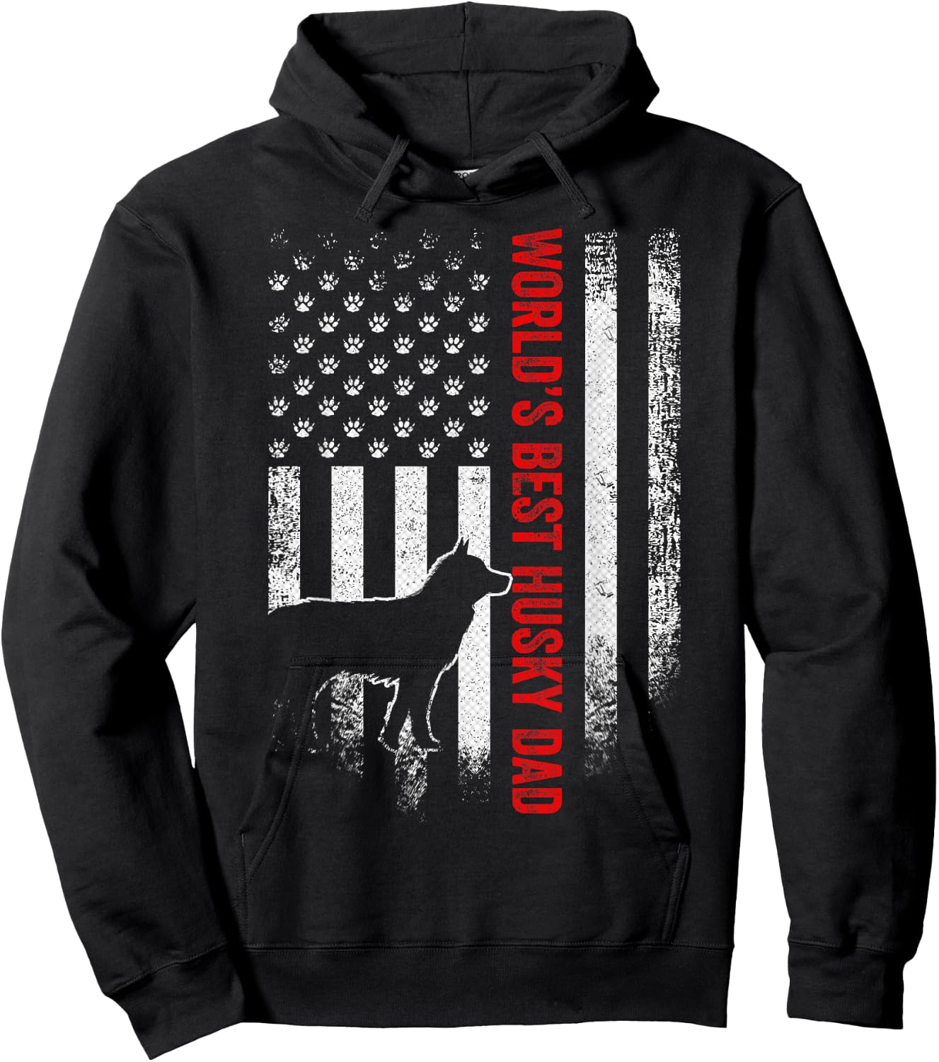 Vintage American Flag World's Best Siberian Husky Dad Funny Men Hoodie - Hoodie | Black