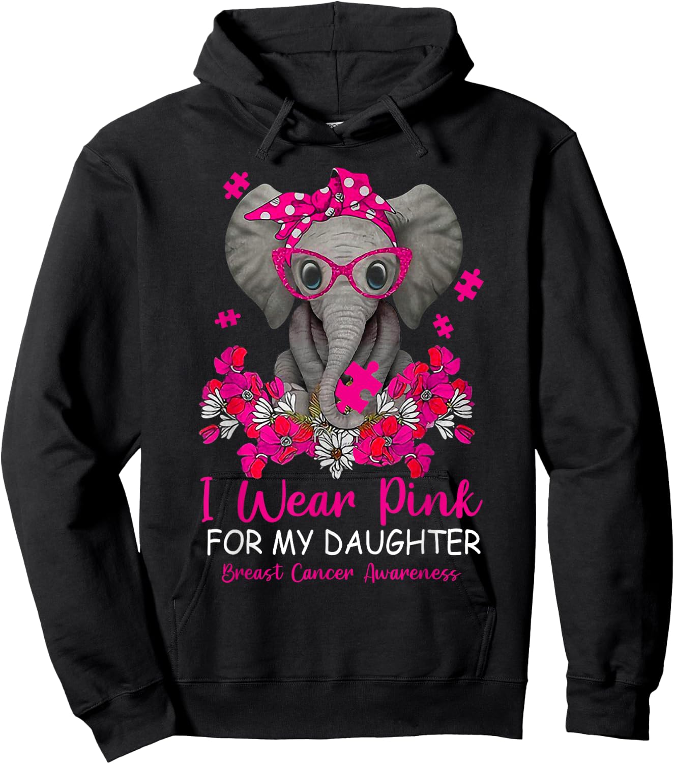 I Wear Pink For My Daughter Breast Cancer Awareness Warrior Hoodie - Hoodie | Black