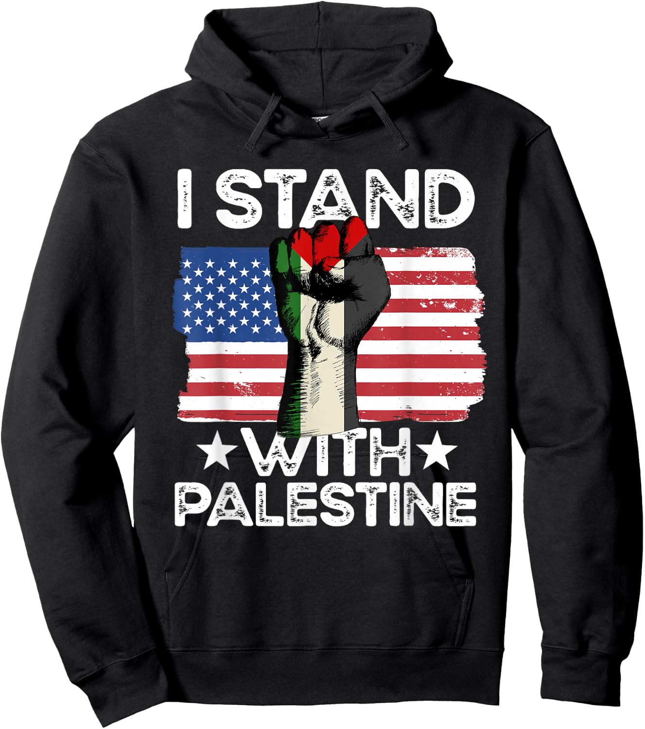 Free Palestine - American Flag and Palestine Flag Hoodie - Hoodie | Black