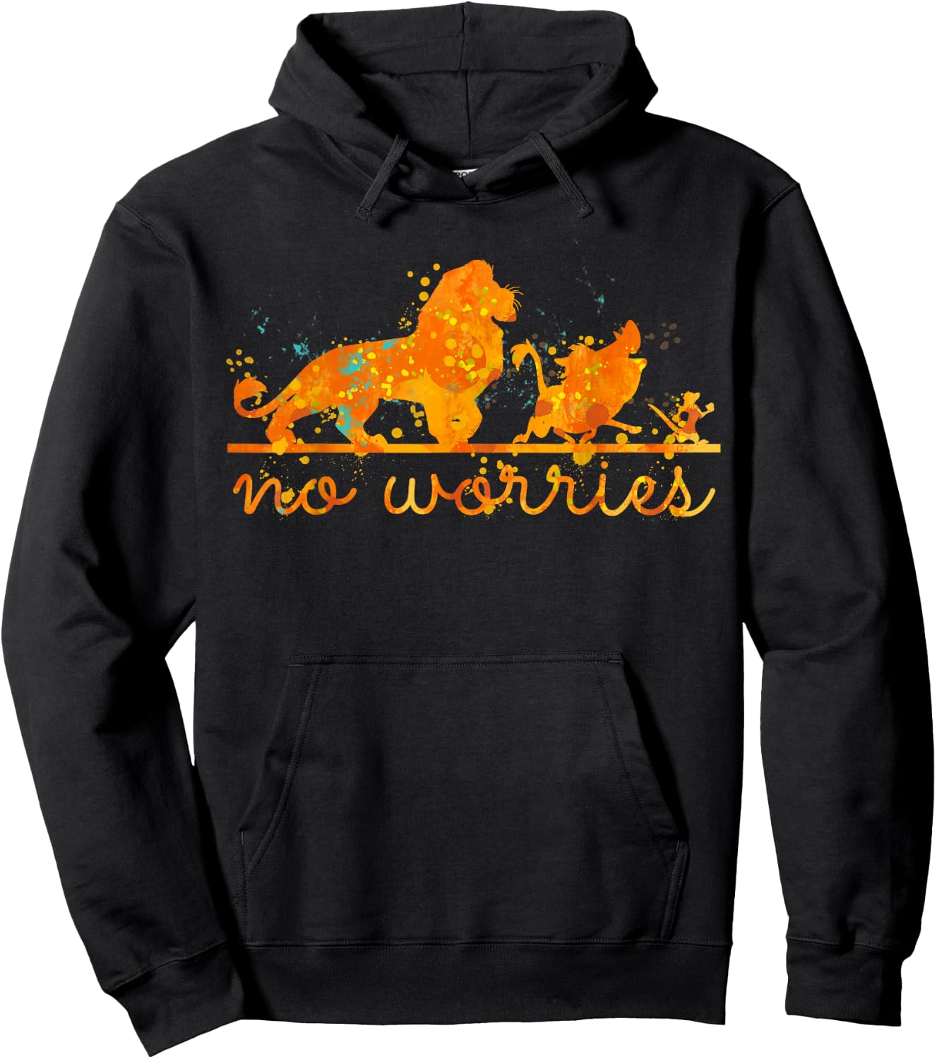 Disney The Lion King Group Shot No Worries Splatter Hoodie - Hoodie | Black