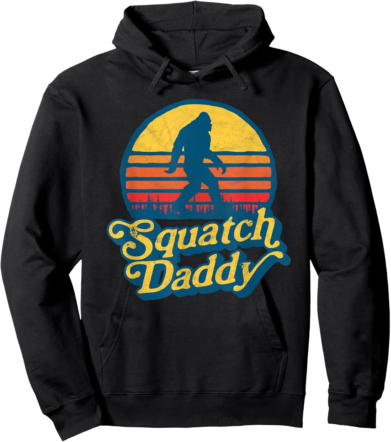 Squatch Daddy Vintage Sun Bigfoot & Funny Sasquatch Retro Hoodie - Hoodie | Black