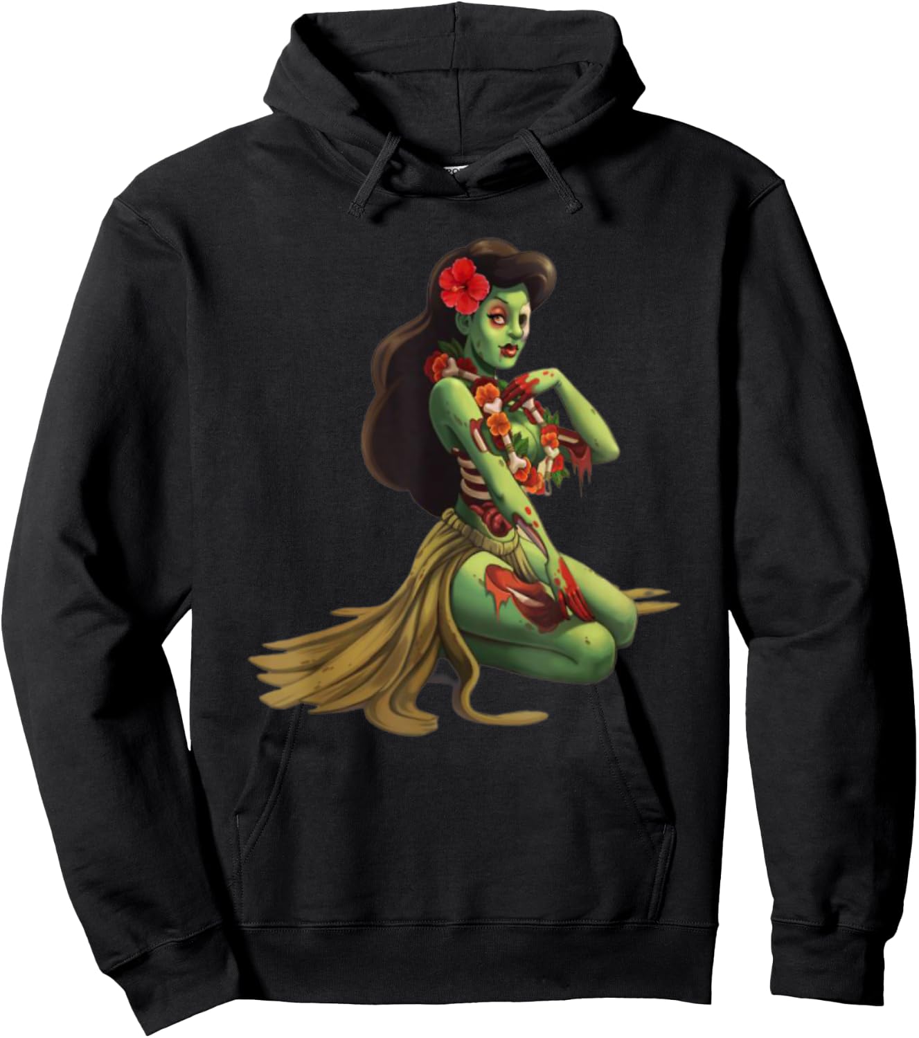 Hawaii Pin Up Girl Zombie Halloween Hoodie - Hoodie | Black