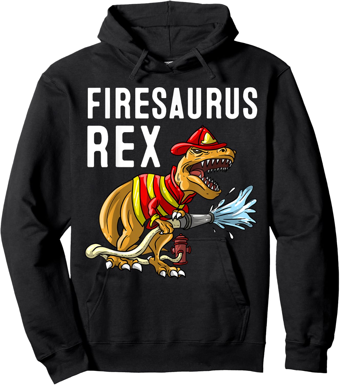 Funny Firemen Firefighter Gift Dino Boys Cool Firesaurus Rex Hoodie - Hoodie | Black