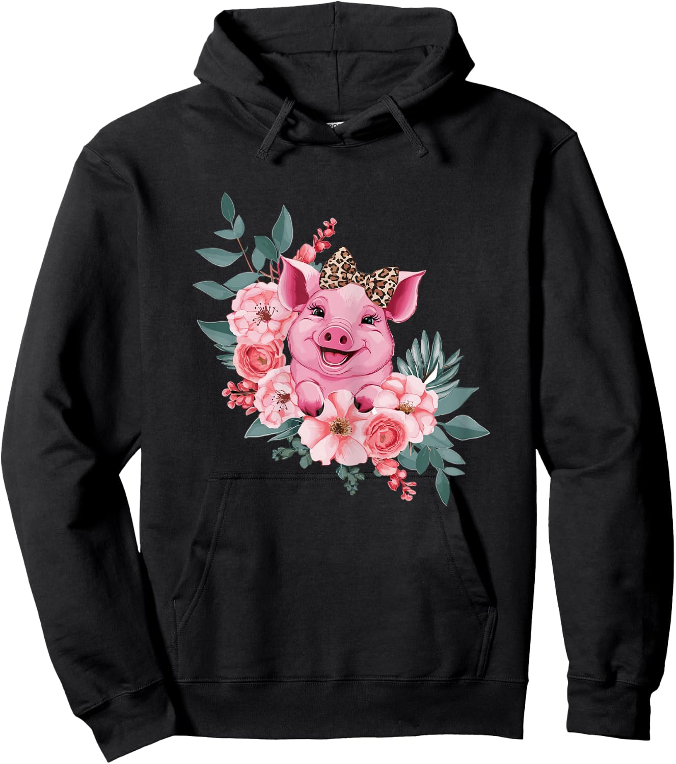 Pig With Leopard Headband Flower Pig Lover Hoodie - Hoodie | Black