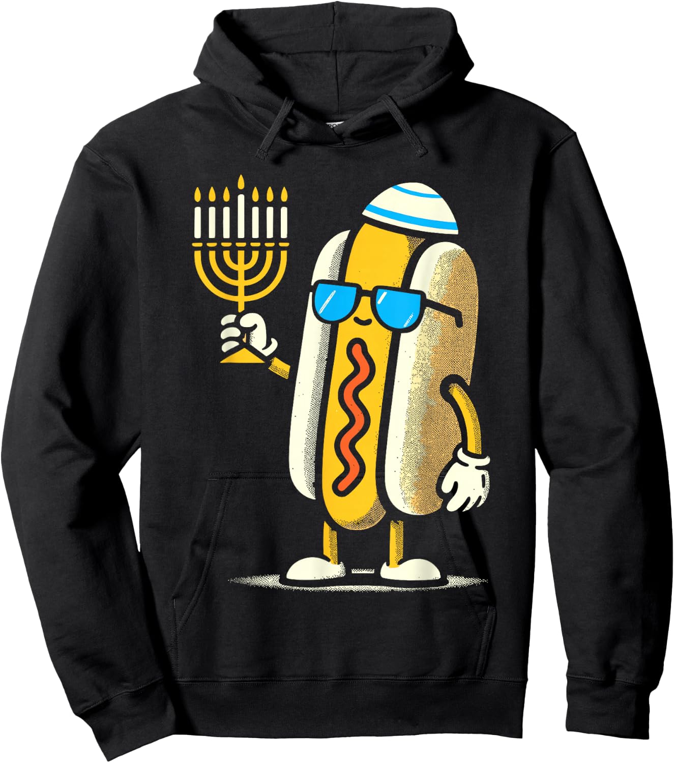 Jewish Hotdog Funny Hanukkah Pajamas Chanukah PJs Hoodie - Hoodie | Black
