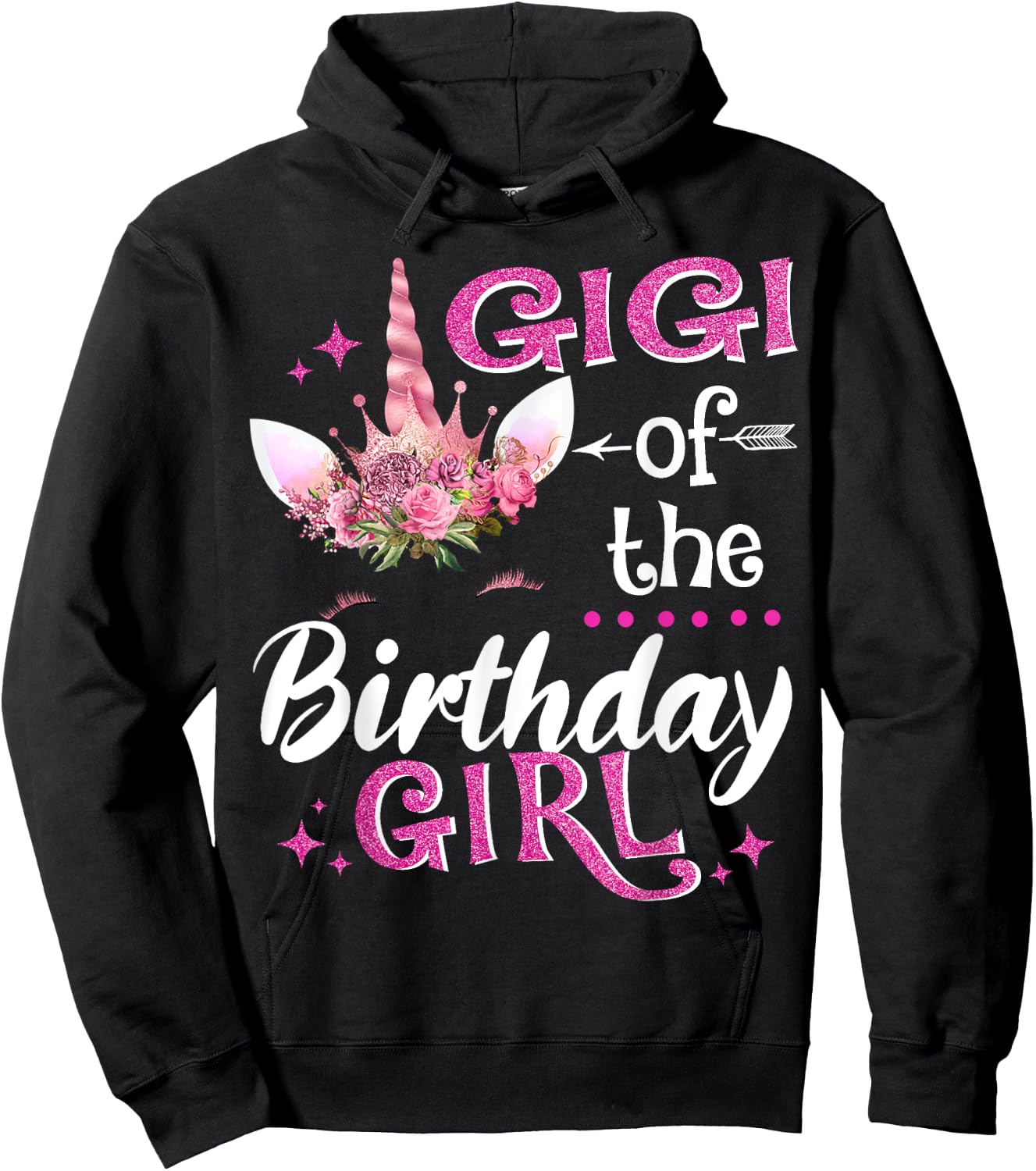 Gigi Of The Birthday Girl Unicorn Flower Grandma Hoodie - Hoodie | Black