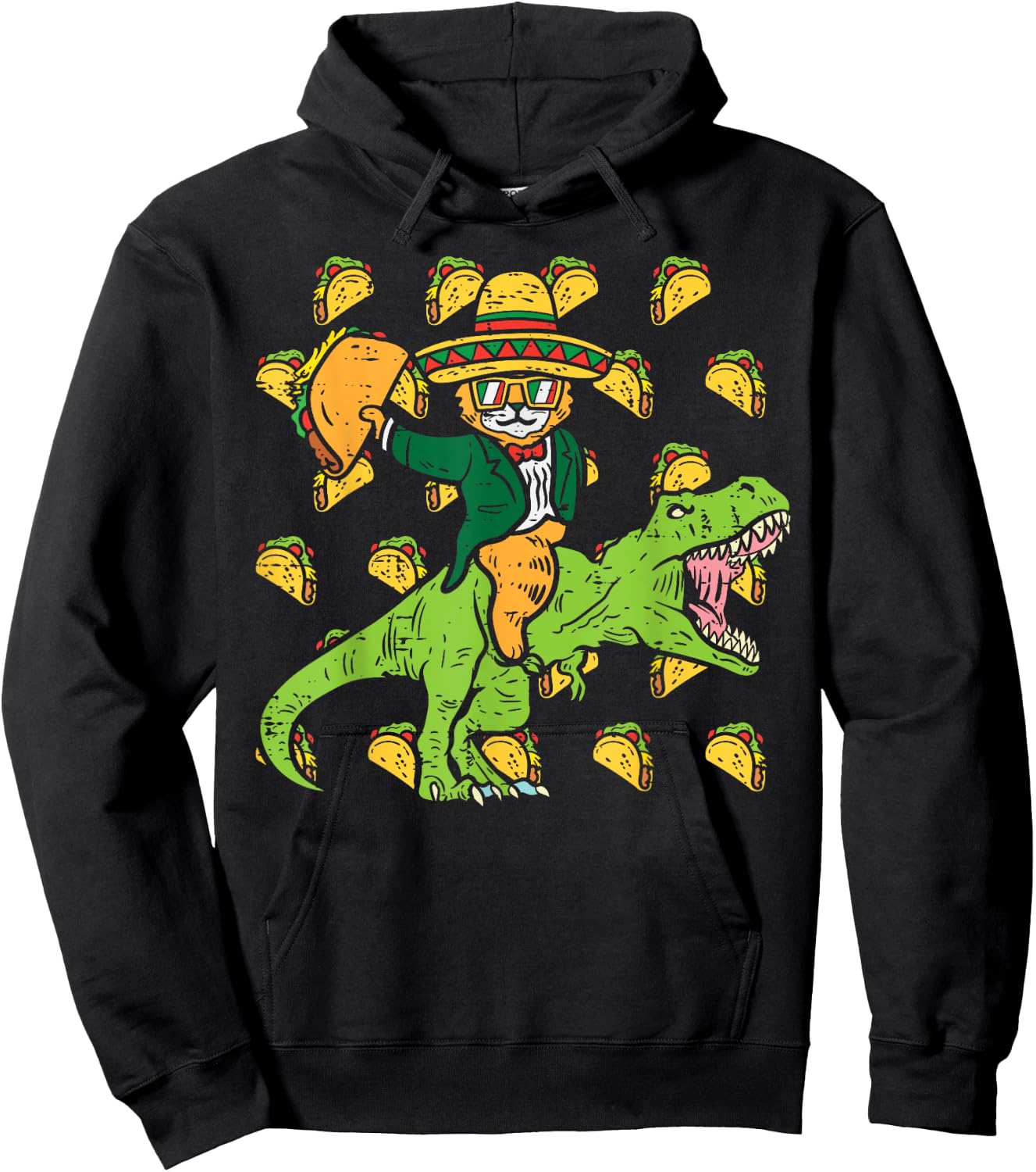 Mexican Cat Trex Tacos Funny Cinco De Mayo Fiesta Dinosaur Women Girls Kids Hoodie - Hoodie | Black