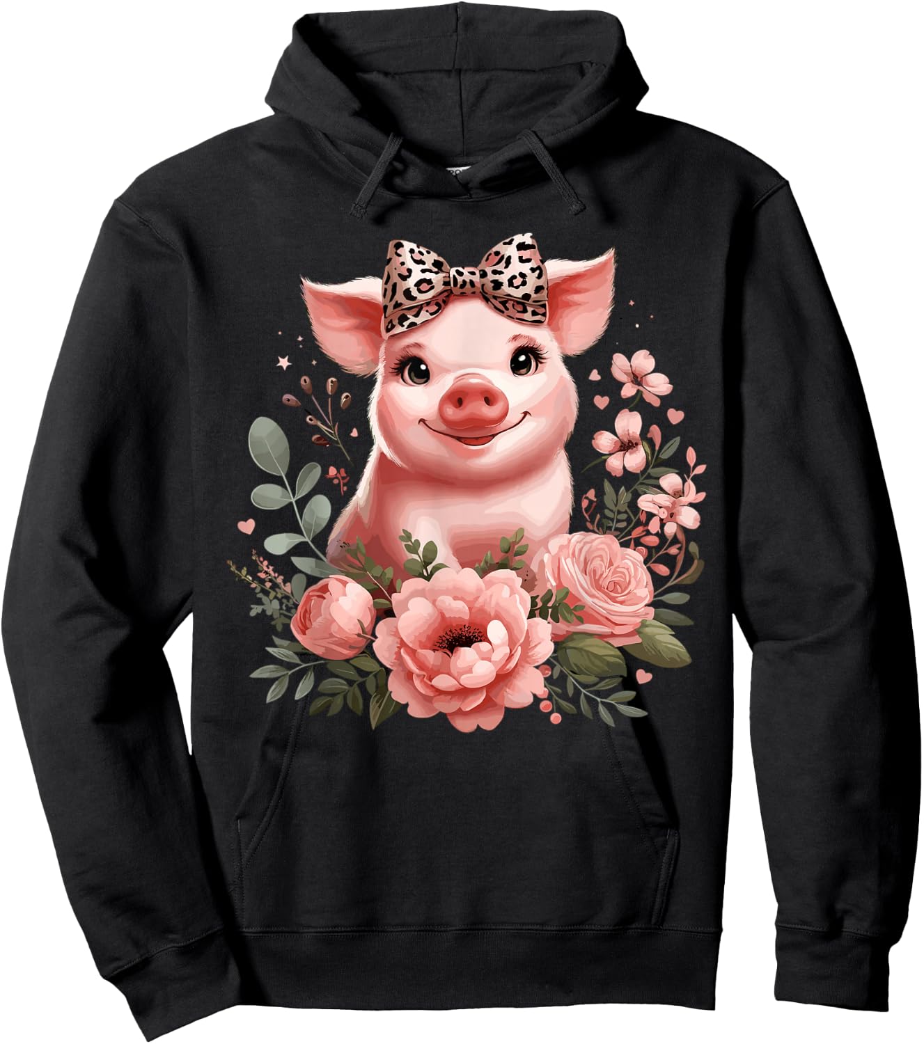 Pig With Leopard Headband Flower Cute Pig Lover Hoodie - Hoodie | Black