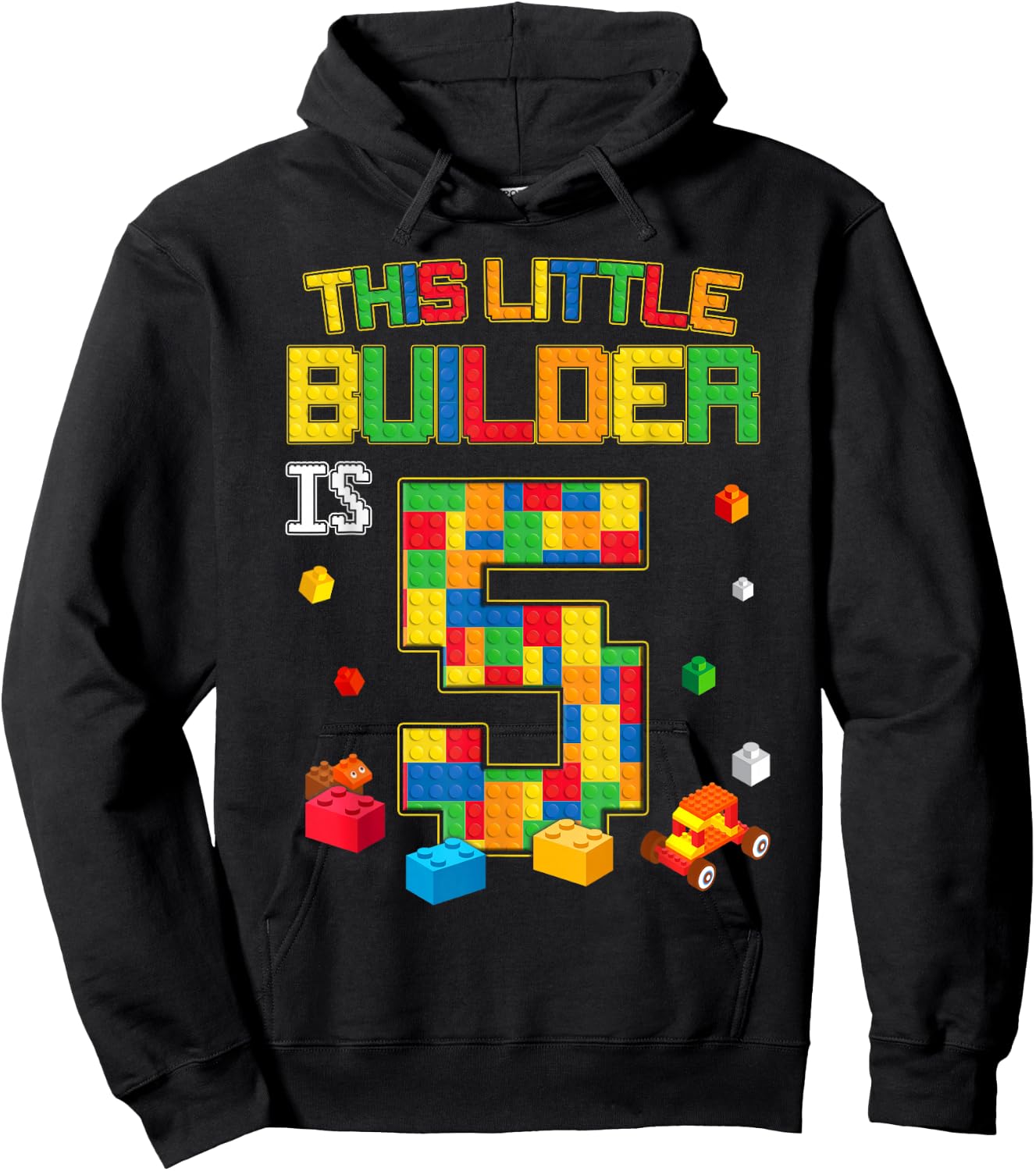 Building Blocks 5 Years Old Birthday Boy Hoodie - Hoodie | Black
