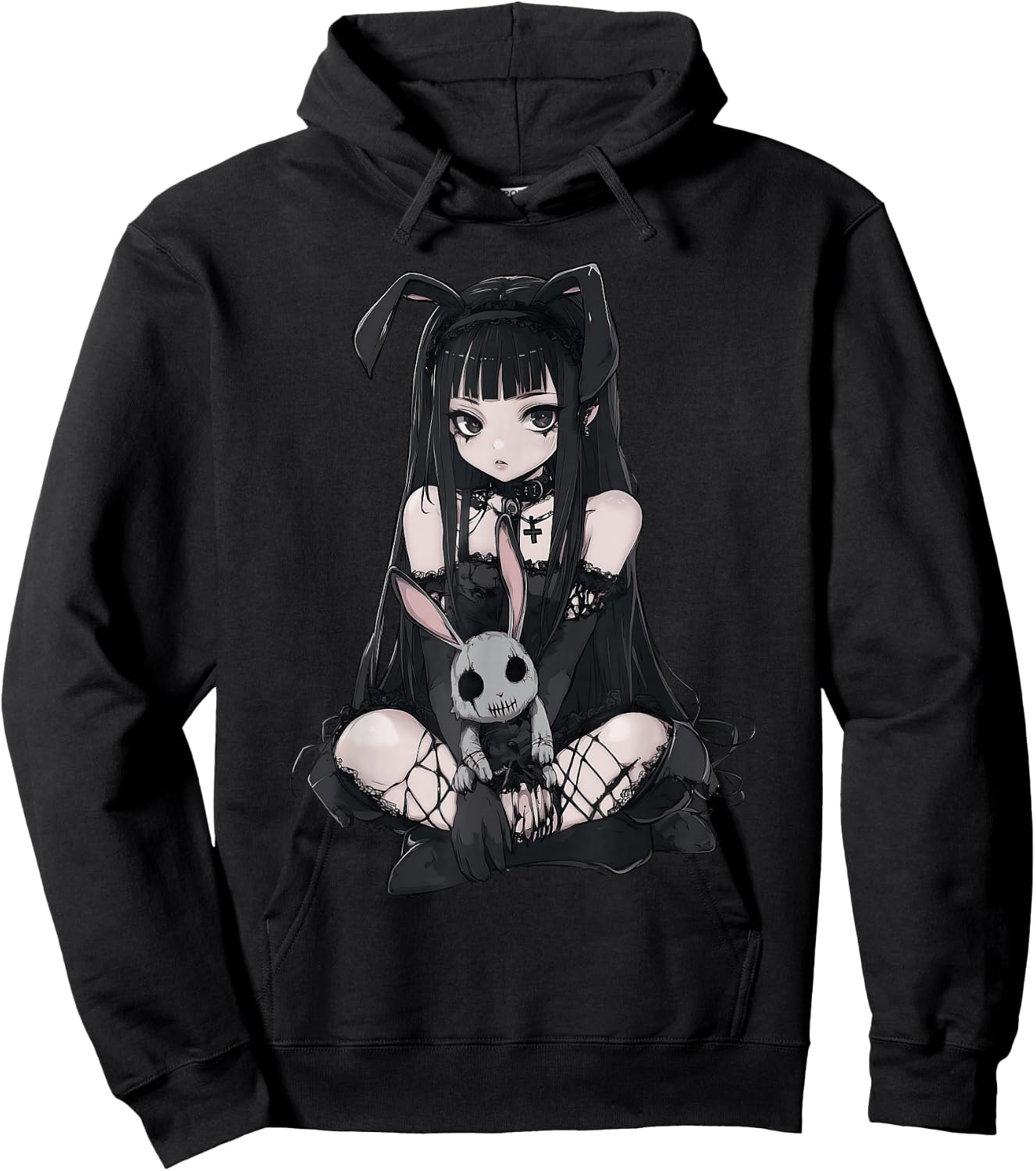 E-Girl Cute Anime Girl Goth Bunny Grunge Gothic Outfit Hoodie - Hoodie | Black