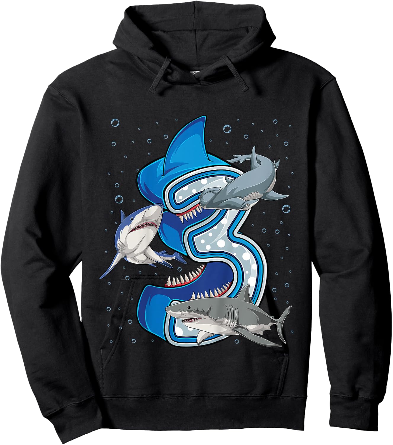 Kids 3rd Birthday Boys Shark 3 years Old Ocean Shark B-day Hoodie - Hoodie | Black