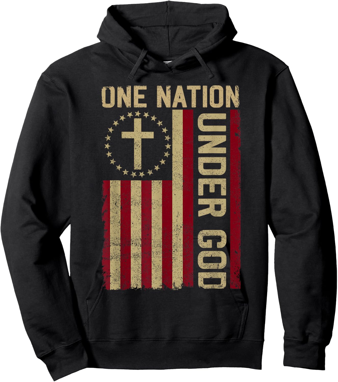 ONE NATION UNDER GOD - Christian USA Vintage American Flag Women Kids Men Hoodie - Hoodie | Black