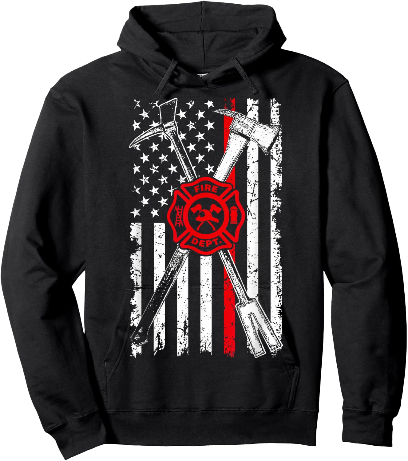 Patriotic Design Axe Halligan Thin Line Red Firefighter Hoodie - Hoodie | Black