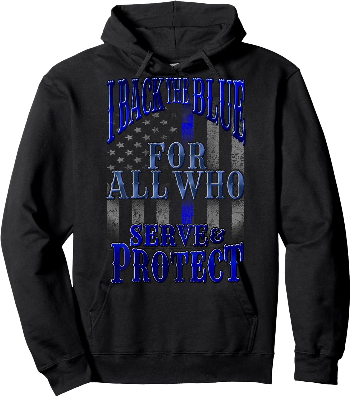 Back the Blue Flag Police Back Print Hoodie - Hoodie | Black