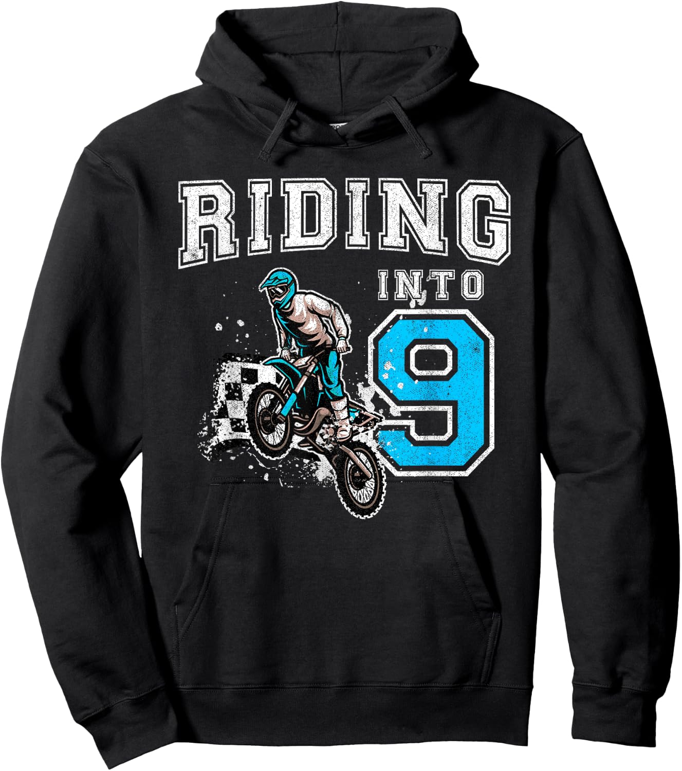 Riding Into 9 Years Old 9th Birthday Boy Dirt Bike Party Hoodie - Hoodie | Black