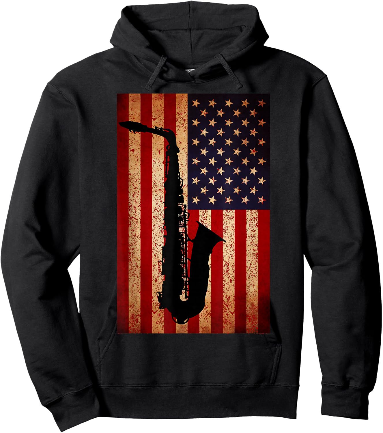 Vintage American Flag Saxophone Funny Sax Music Player Gifts Small Hoodie - Hoodie | Black