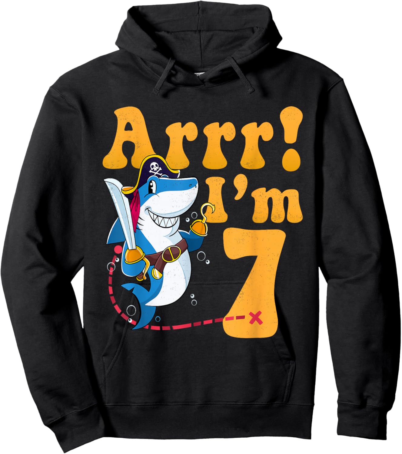 Kids 7th Shark Pirate Birthday Party 7 Seven Years Old Boys Hoodie - Hoodie | Black