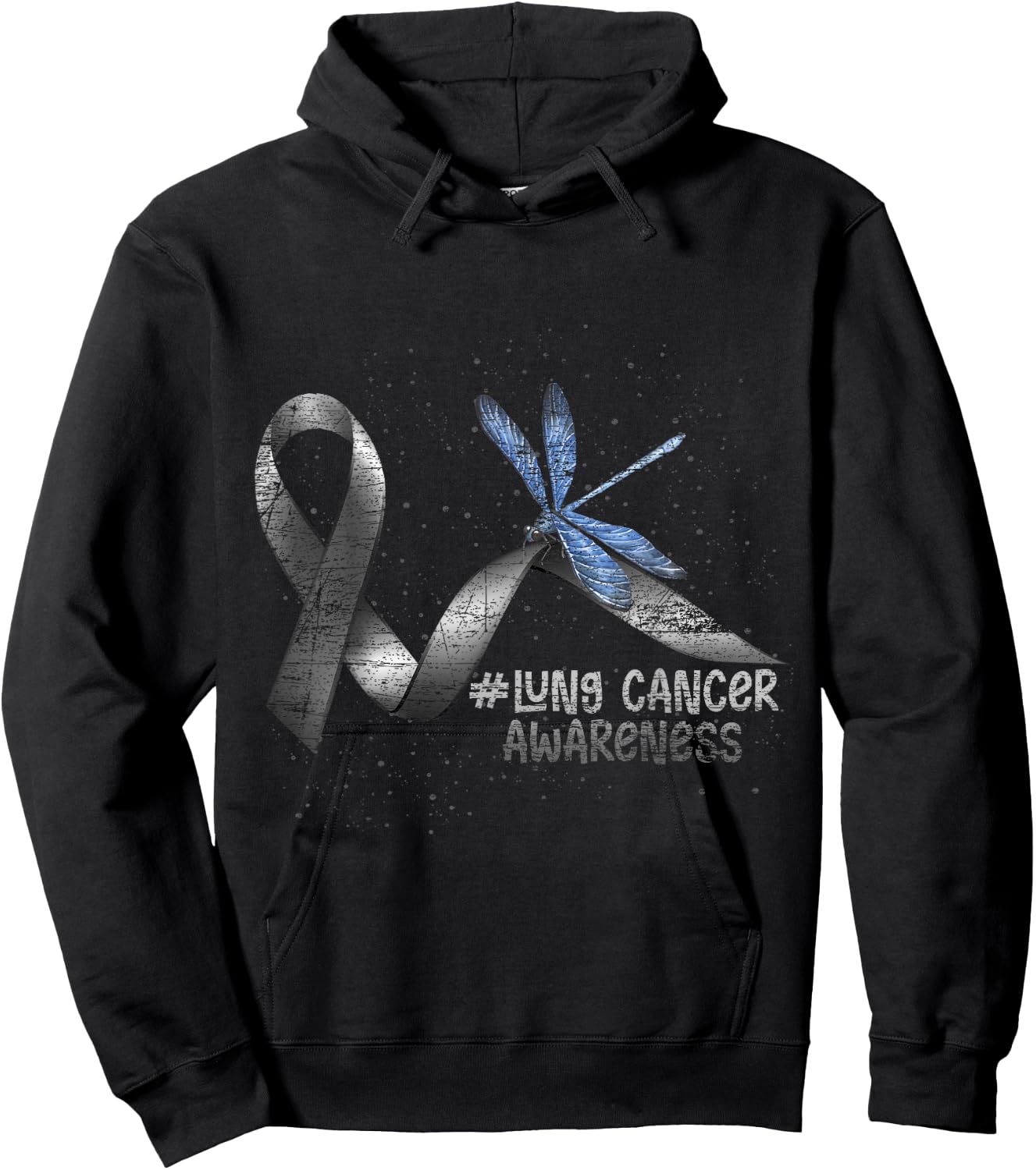 Pretty White Ribbon Support Dragonfly Lung Cancer Hoodie - Hoodie | Black