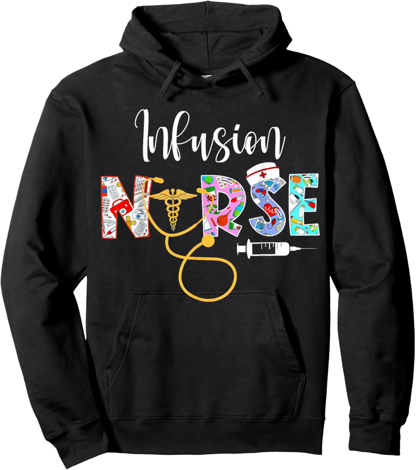 Infusion Nurse Intravenous IV Therapy Oncology Nurse - Black, Adults - Small, Short Sleeve, Modern, Medical Theme Hoodie - Hoodie | Black